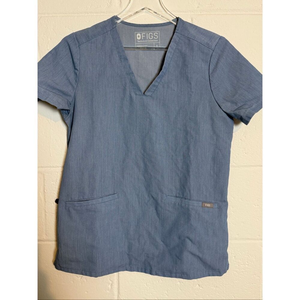 FIGS FW1100 Two Pocket Scrub Top Heathered Indigo Women’s Small Medical Uniform